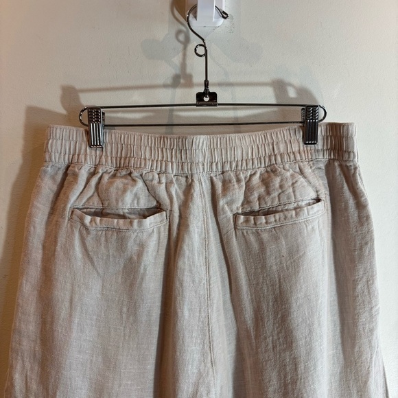 HALSTON Sz L Pants. 100% Linen Pleated High Rise Wide Leg Elastic Waist Back - Picture 6 of 8